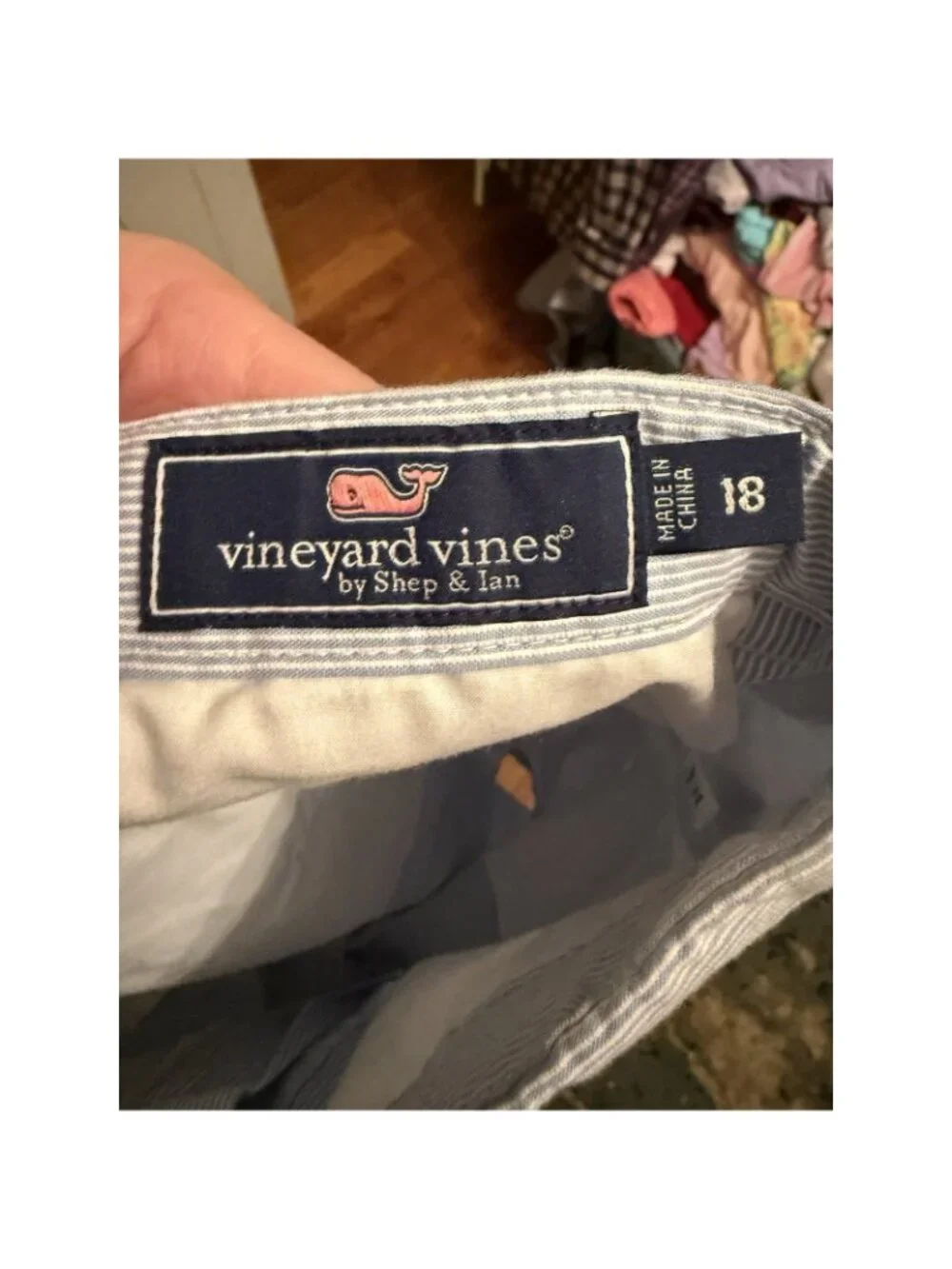 Vineyard Vines Boys Blue Striped Cotton Seersucker Bermuda Chino Shorts Sz-18